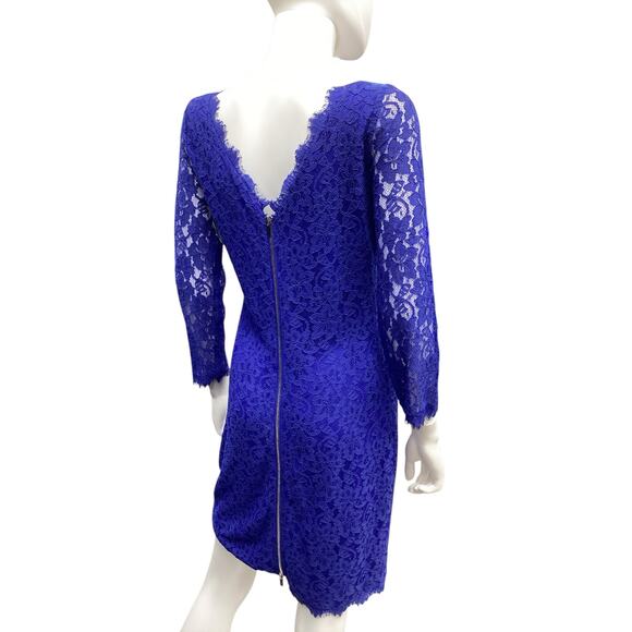Diane Von Furstenberg Dress Women’s SZ10 Lacey Overlay Chunky Zipper Cobalt Blue - Picture 4 of 5